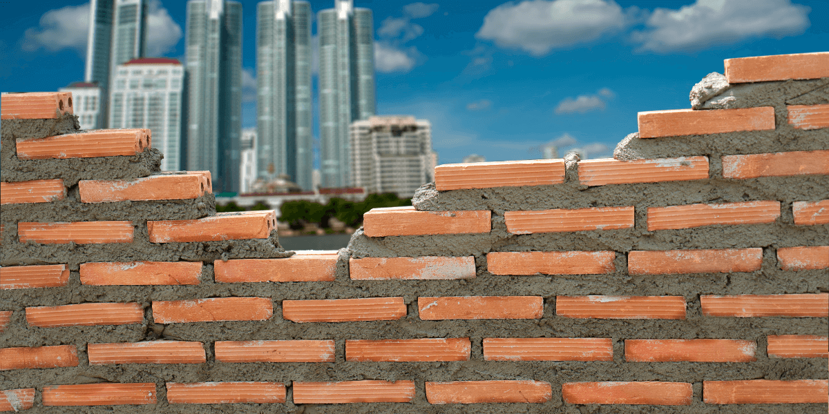 Brickwork with a scenic background view of nature and landscape.