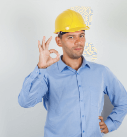 Contractor wearing yellow helmet.