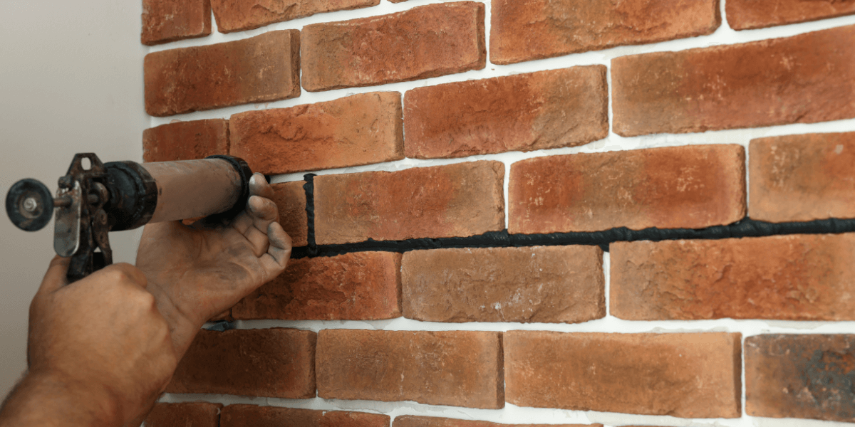 lose-up of brick wall with fresh tuckpointing repair work