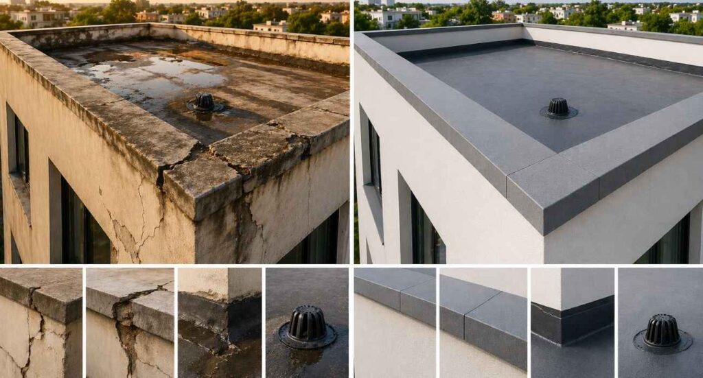 parapet roof repair: before and after