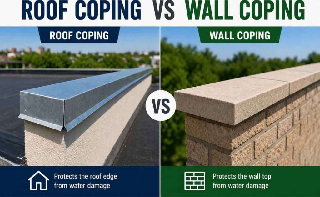 roofing cop guide showing roof coping vs wall coping comparison for water protection