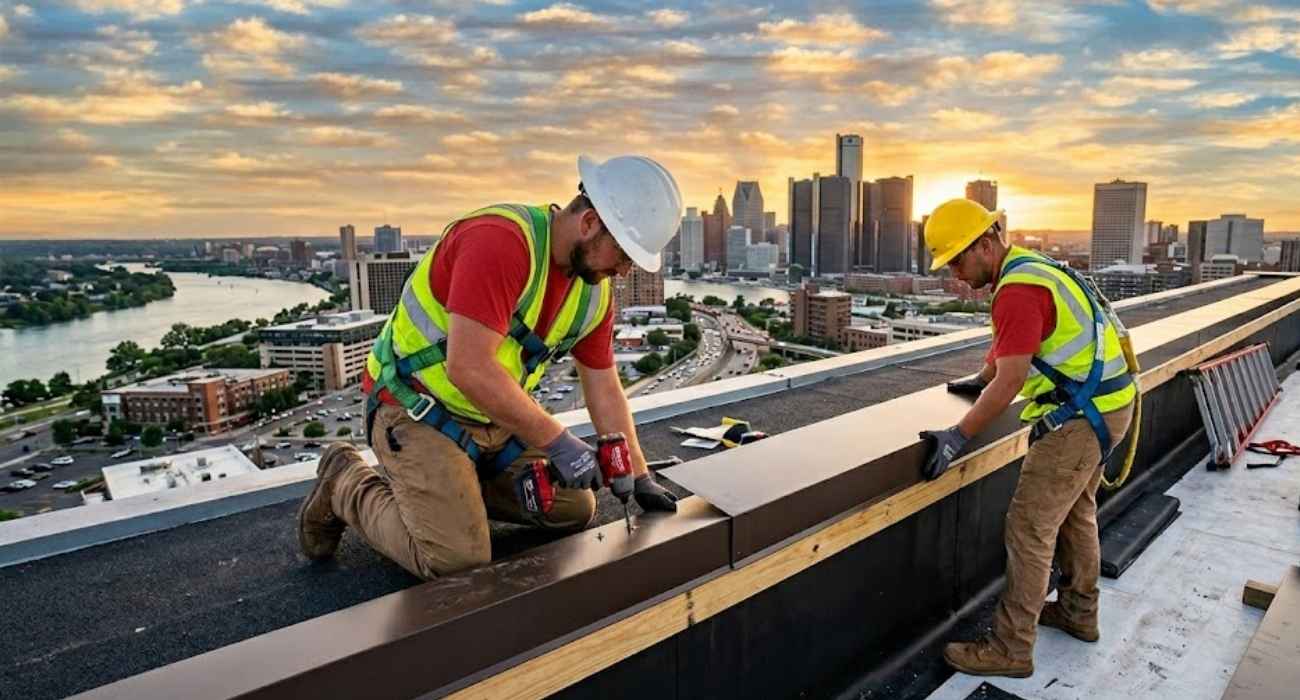 roof coping installation on parapet wall following roofing cop standards by professional contractors