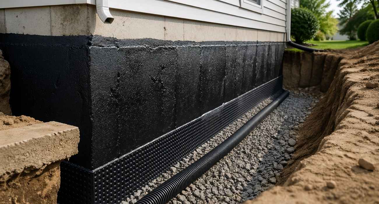 Foundation Waterproofing Cost with exterior sealing and drainage system