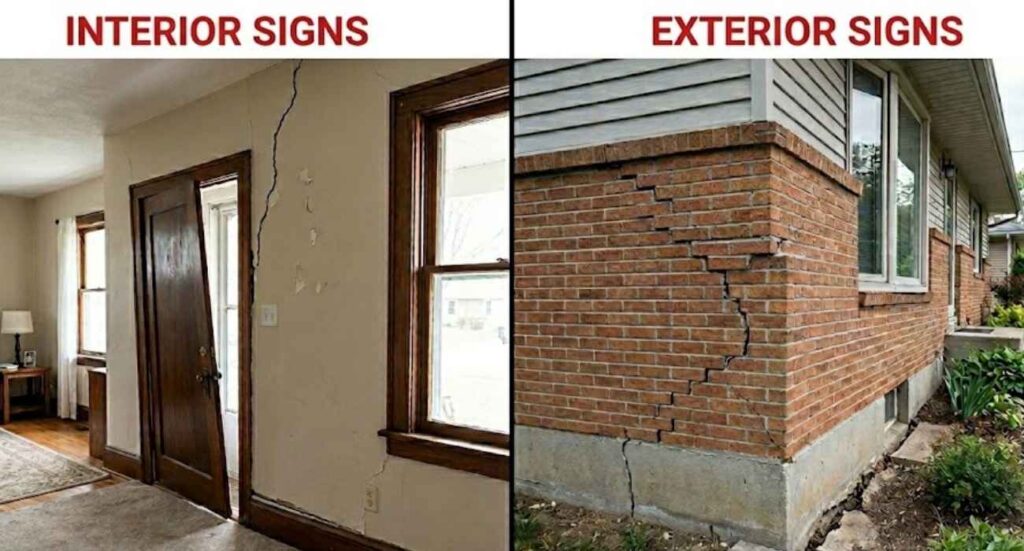 interior signs of foundation damage vs exterior signs of foundation damage