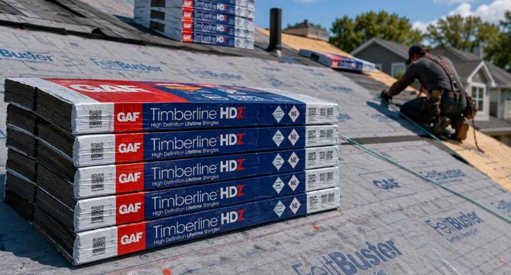 | How Many Bundles of Shingles in a Square? A Complete Homeowner's Roofing Guide Bundles of asphalt roofing shingles prepared for residential roof installation.