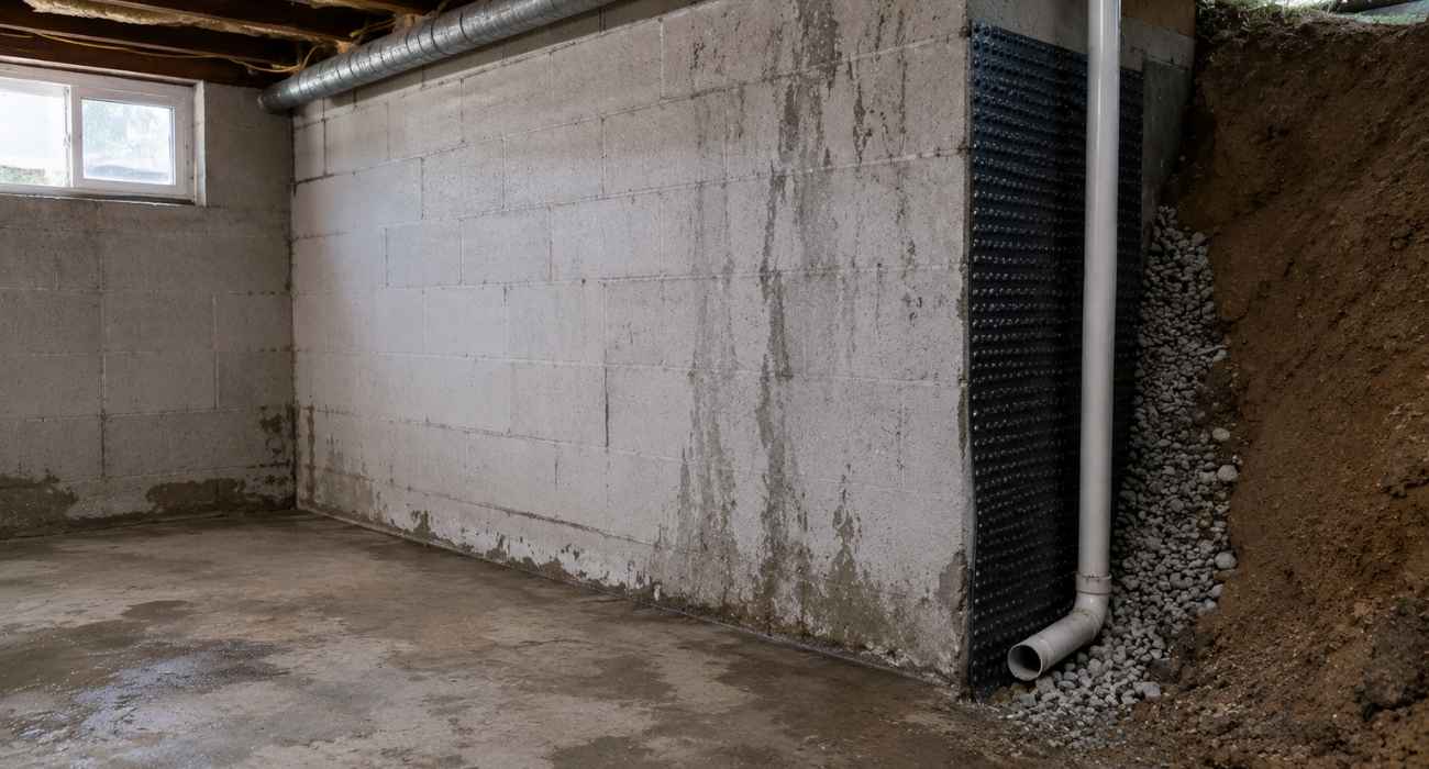 Basement waterproofing services preventing water intrusion and foundation moisture damage in an NYC home.