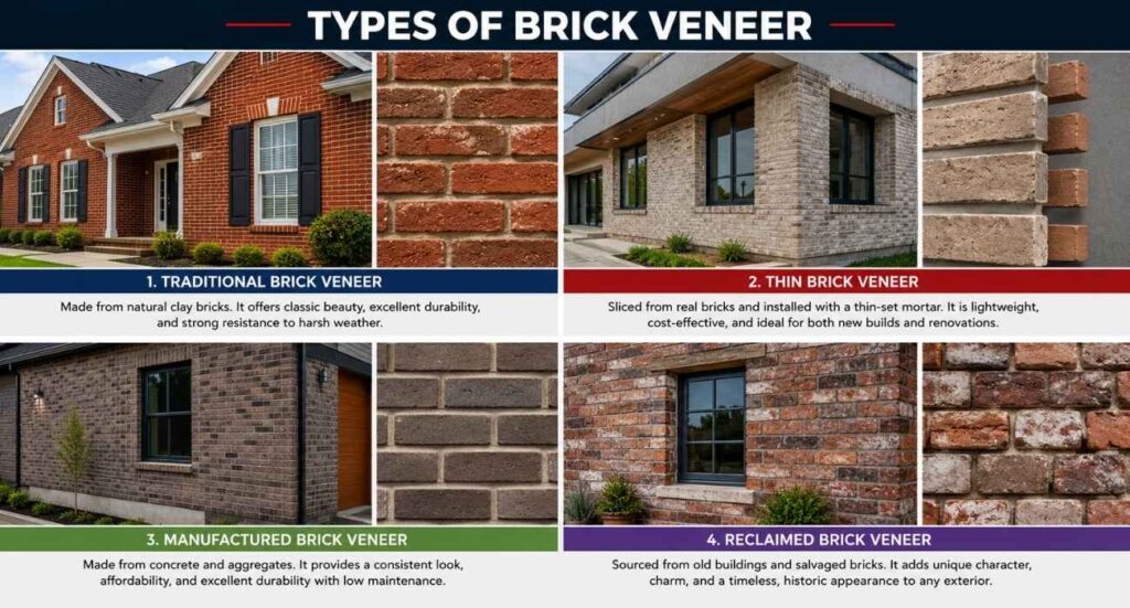 Comparison of traditional, thin, manufactured, and reclaimed brick veneer.