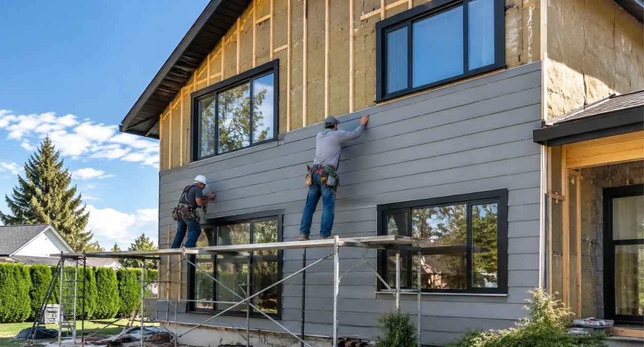 Professional siding installation on a modern residential home
