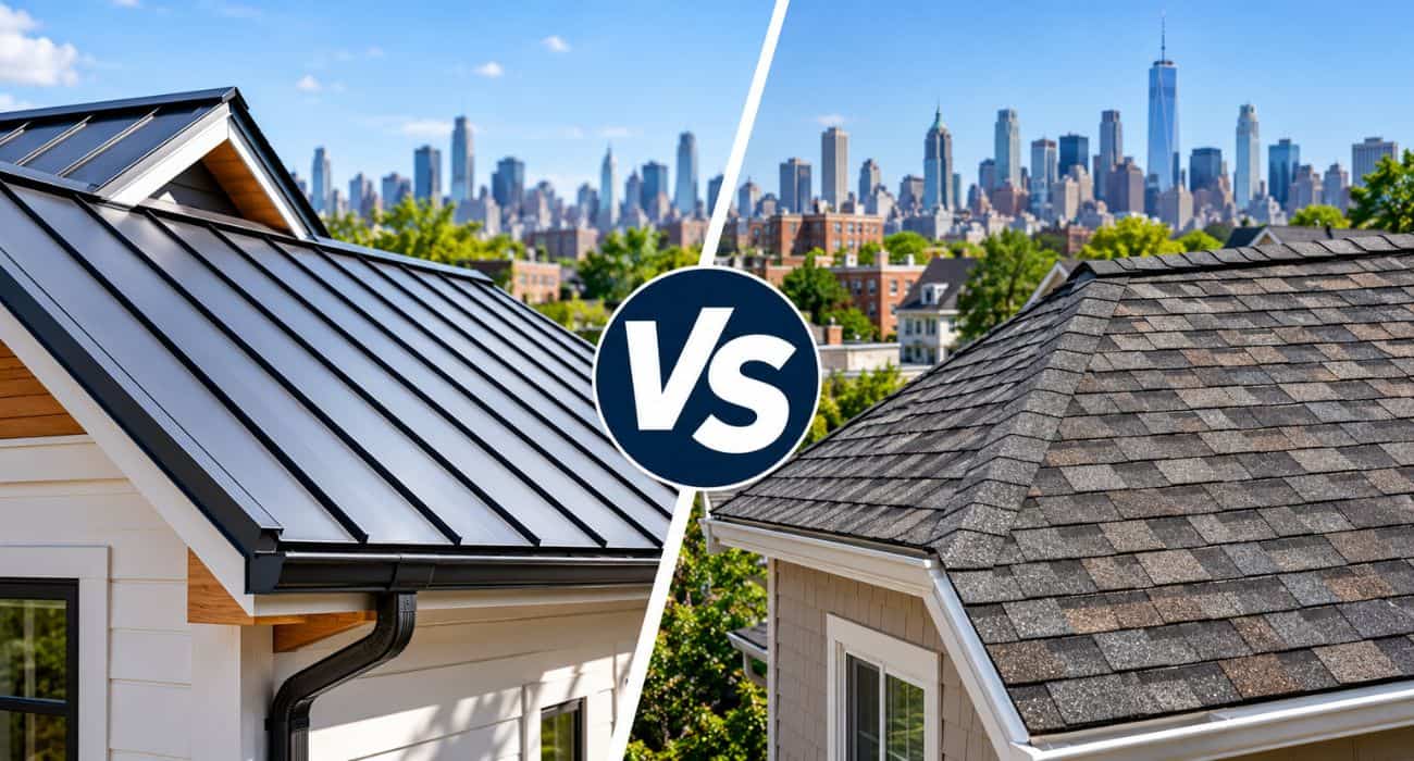 Metal Roof vs Asphalt Shingles comparison for residential roofing in NYC